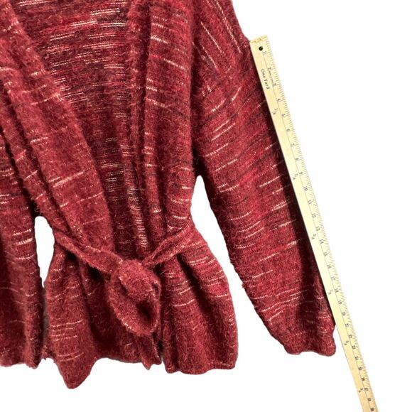 Knox Rose Cardigan Sweater Womens XL Burgundy Red Fuzzy Eyelash Tie Front Cozy - Picture 9 of 15